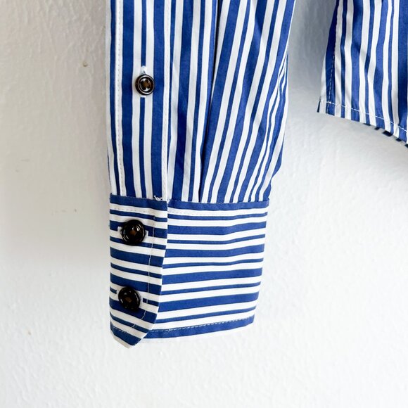 Veronica Beard Libby Striped Poplin Button Down Shirt in Classic Blue - Picture 3 of 10
